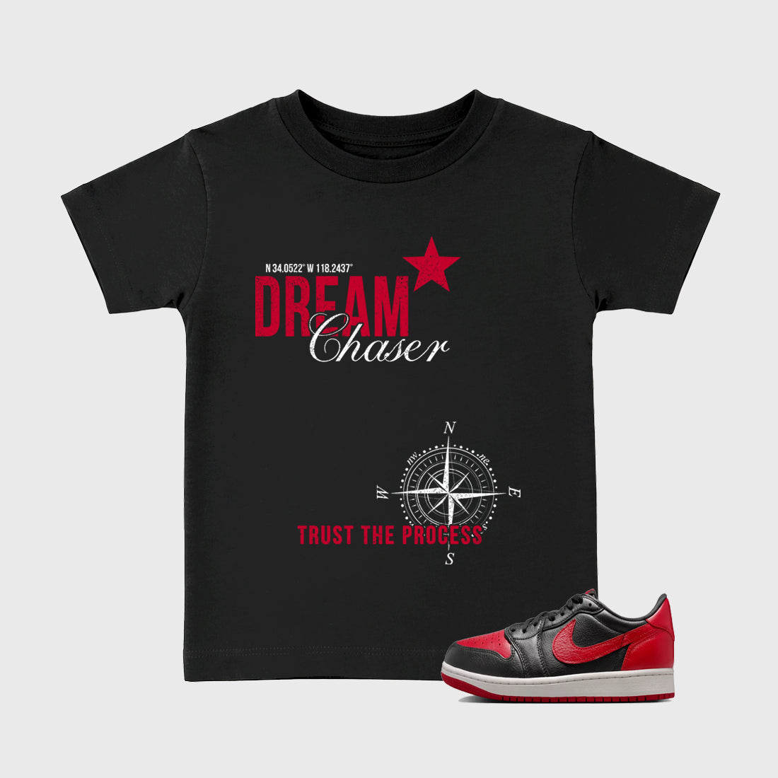 Sneaker match tees – Sneaker Tees To Match Air Jordan 1 Banned Shoes – Dream Chaser Kids T-Shirt Black 1