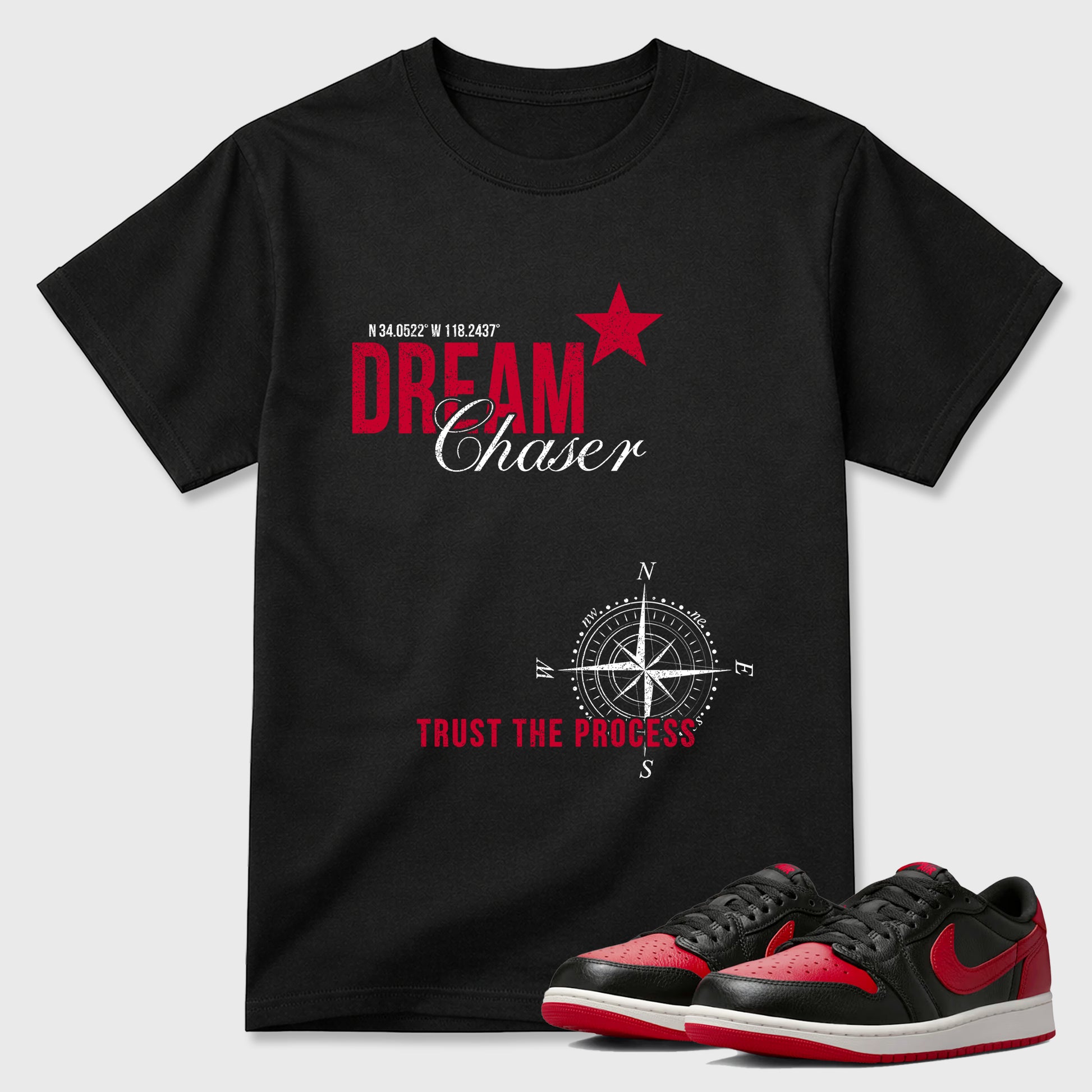 Sneaker match tees – Sneaker Tees To Match Air Jordan 1 Banned Shoes – Dream Chaser Tee Black 1