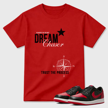 Sneaker match tees – Sneaker Tees To Match Air Jordan 1 Banned Shoes – Dream Chaser Tee Red 1