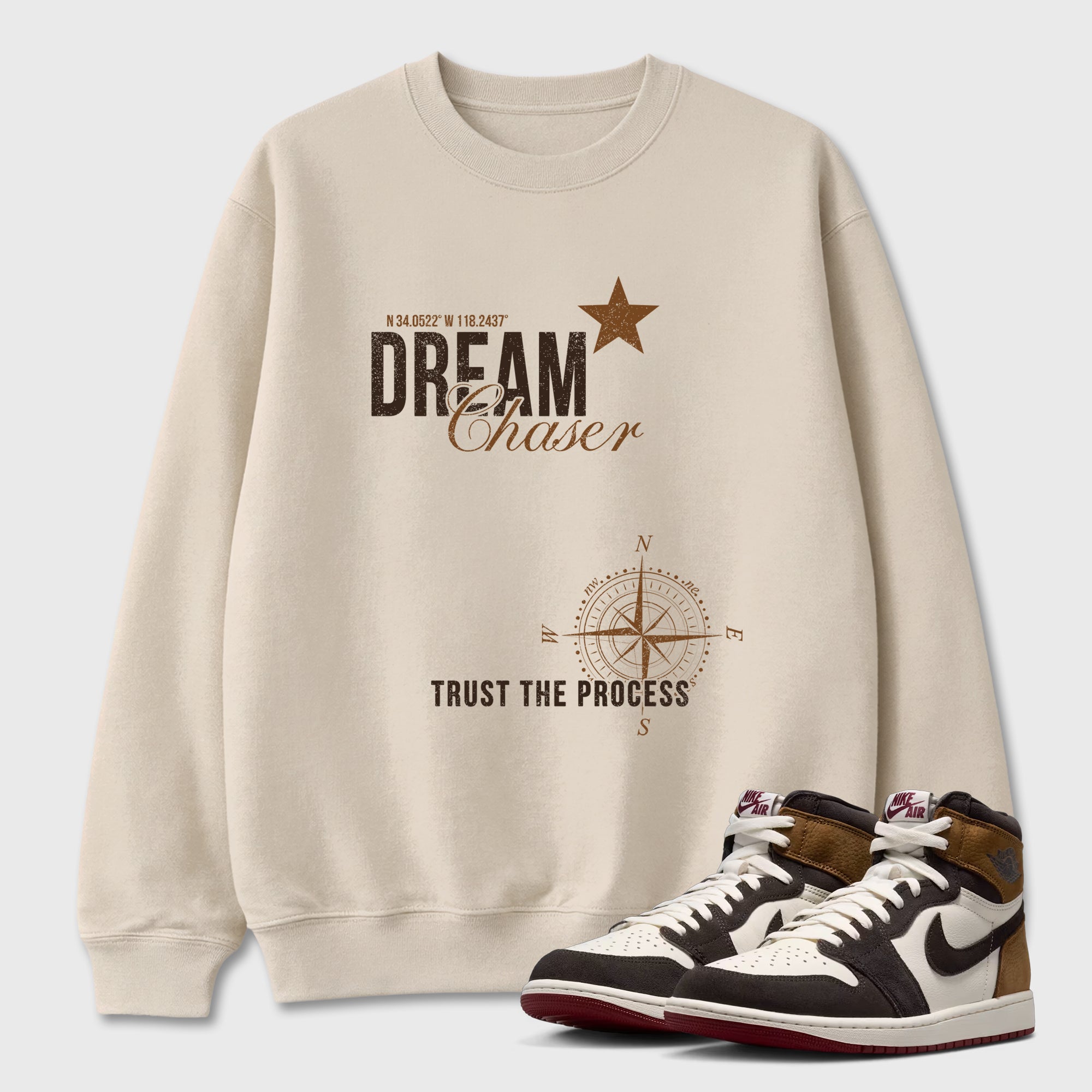 Dream Chaser Graphic T-Shirt featuring original streetwear artwork designed to match the Air Jordan 1 Love Letter. Natural 1 Graphic Tee.