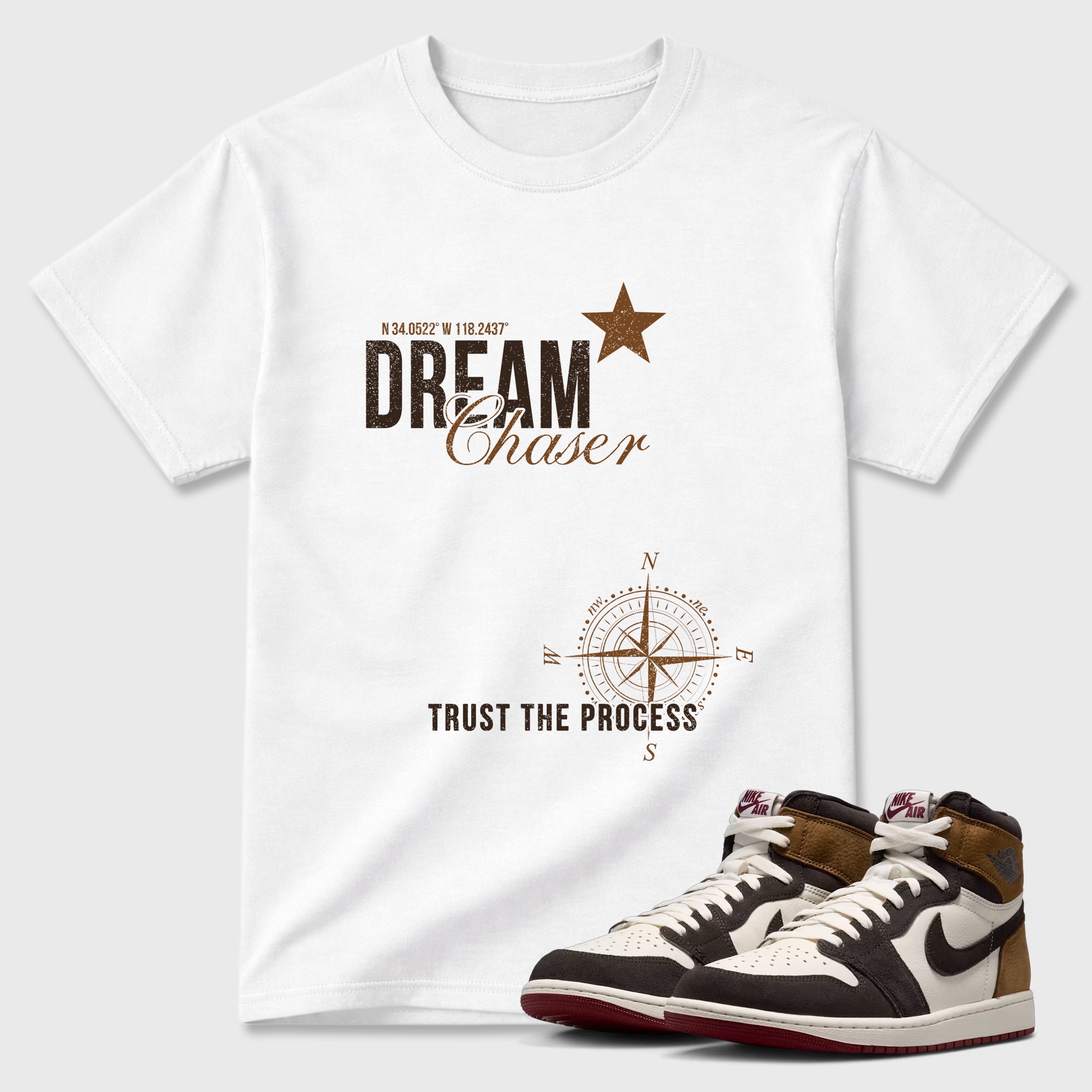 Dream Chaser Graphic T-Shirt featuring original streetwear artwork designed to match the Air Jordan 1 Love Letter. White 1 Graphic T-Shirt.