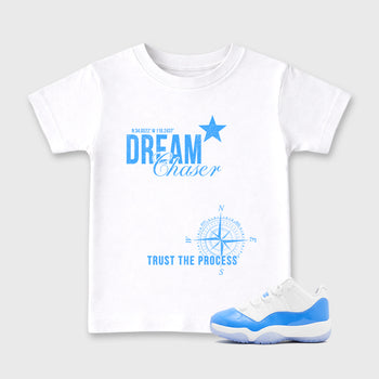 Sneaker match tees – Sneaker Tees To Match Air Jordan 11 University Blue Shoes – Dream Chaser Kids T-Shirt White 1