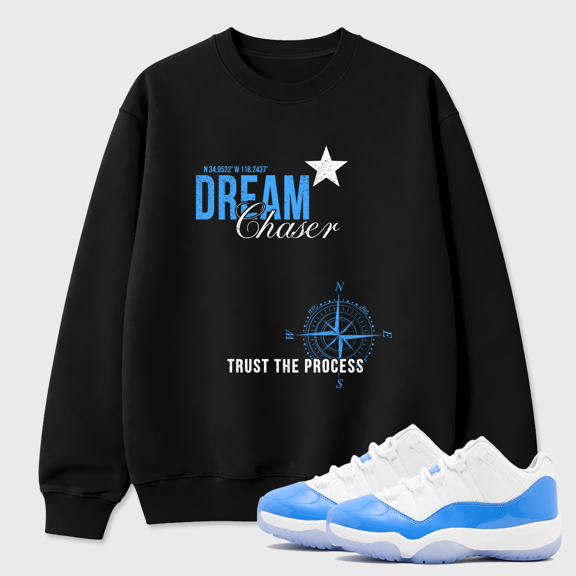 Sneaker match tees – Sneaker Tees To Match Air Jordan 11 University Blue Shoes – Dream Chaser Tee Black 1