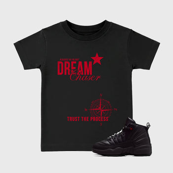 Sneaker match tees – Sneaker Tees To Match Air Jordan 12 Bloodline Shoes – Dream Chaser Kids T-Shirt Black 1