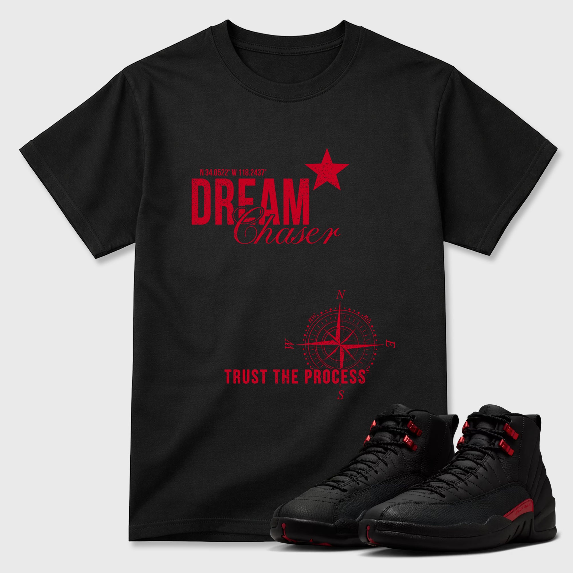 Sneaker match tees – Sneaker Tees To Match Air Jordan 12 Bloodline Shoes – Dream Chaser Tee Black 1