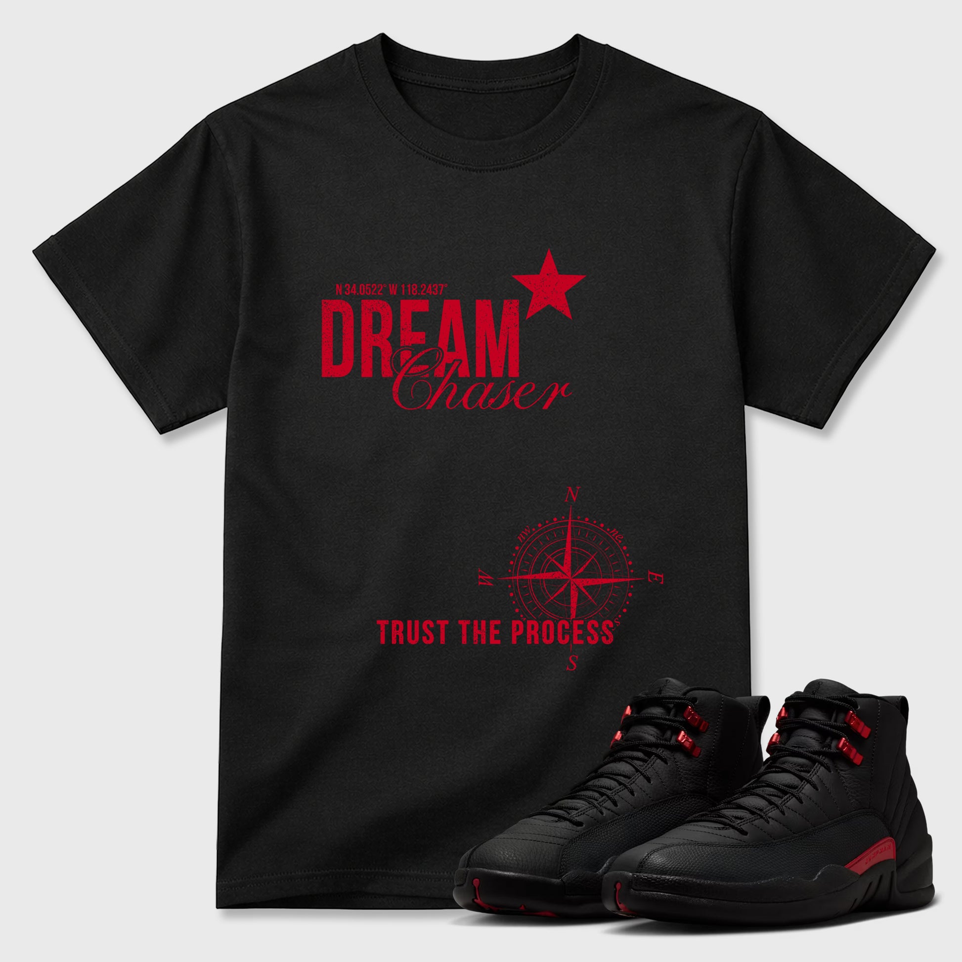 Sneaker match tees – Sneaker Tees To Match Air Jordan 12 Bloodline Shoes – Dream Chaser Tee Black 1