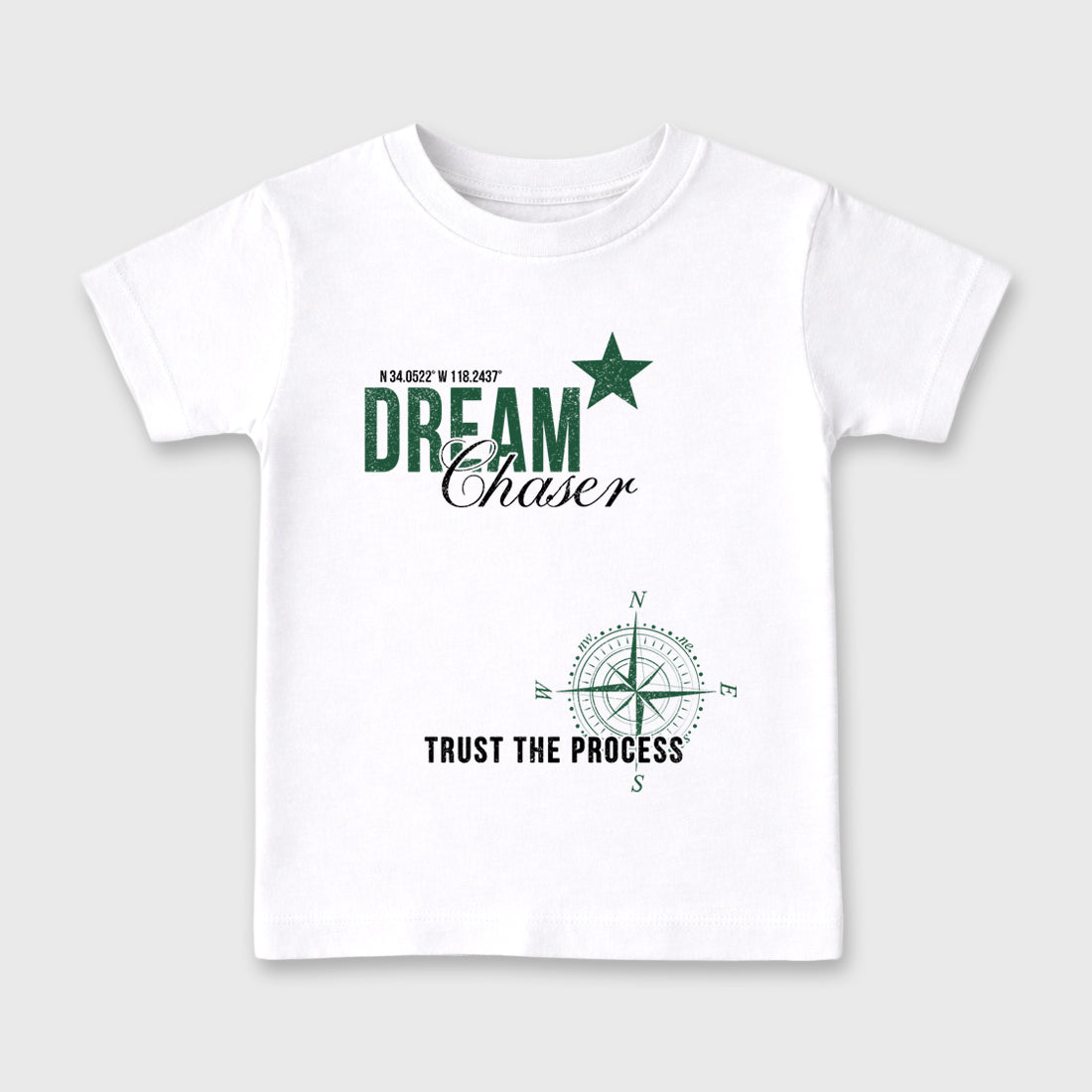 Dream Chaser Baby & Kids Graphic T-Shirt featuring original artwork designed to match the Air Jordan 12 Summit Green. White 2 Kids Graphic Tee.