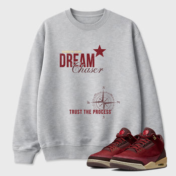 Dream Chaser Graphic T-Shirt sneaker match tee designed for the Air Jordan 3 Bin 23, featuring coordinated color options for a perfect streetwear match. Heather Grey 1 shirt.