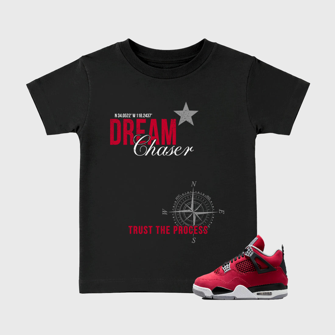Sneaker match tees – Sneaker Tees To Match Air Jordan 4 Toro Bravo Shoes – Dream Chaser Kids T-Shirt Black 1