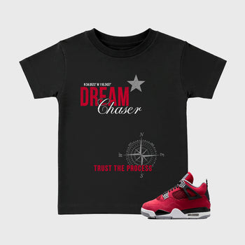 Sneaker match tees – Sneaker Tees To Match Air Jordan 4 Toro Bravo Shoes – Dream Chaser Kids T-Shirt Black 1