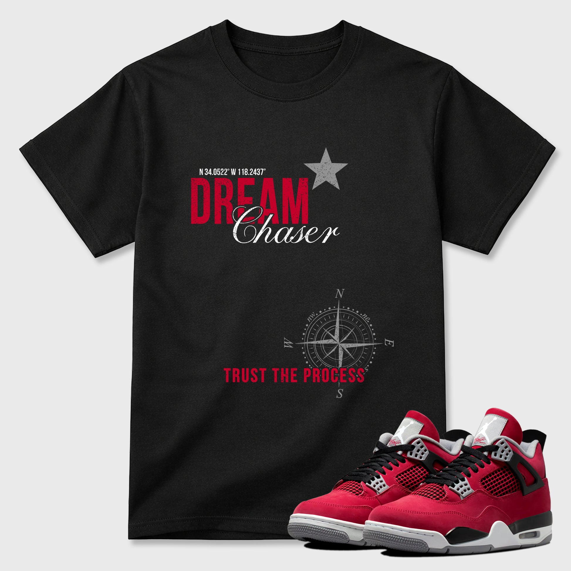 Sneaker match tees – Sneaker Tees To Match Air Jordan 4 Toro Bravo Shoes – Dream Chaser Tee Black 1