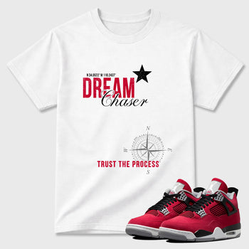 Sneaker match tees – Sneaker Tees To Match Air Jordan 4 Toro Bravo Shoes – Dream Chaser Tee White 1