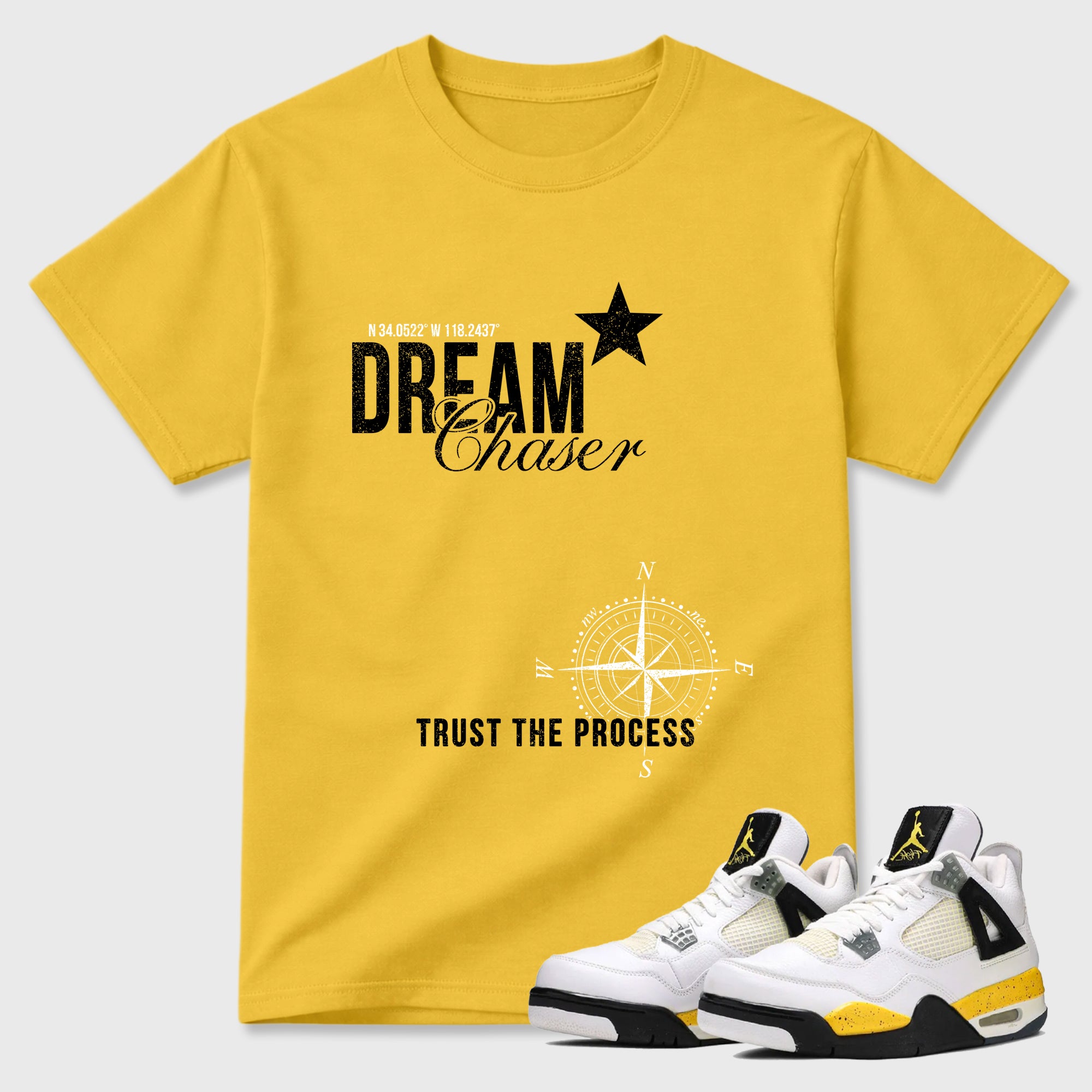 Dream Chaser Graphic T-Shirt featuring original streetwear artwork designed to match the Air Jordan 4 Tour Yellow. Daisy 1 Graphic T-Shirt.