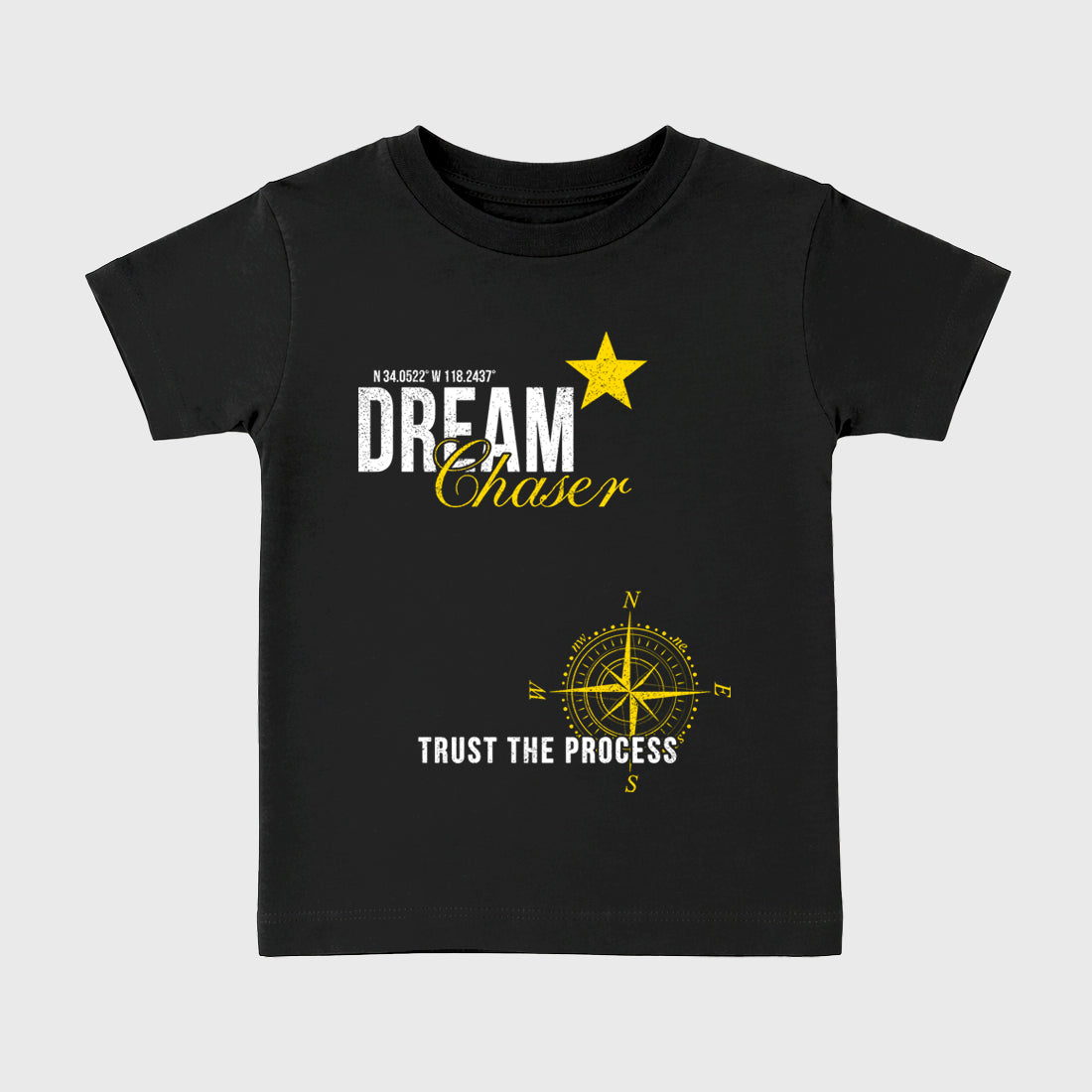Dream Chaser Baby & Kids Graphic T-Shirt featuring original artwork designed to match the Air Jordan 4 Tour Yellow. Black 2 Kids Graphic Tee.