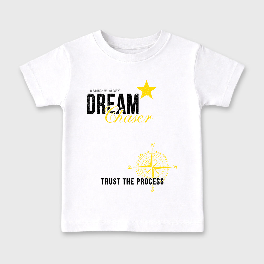 Dream Chaser Baby & Kids Graphic T-Shirt featuring original artwork designed to match the Air Jordan 4 Tour Yellow. White 2 Kids Graphic Tee.
