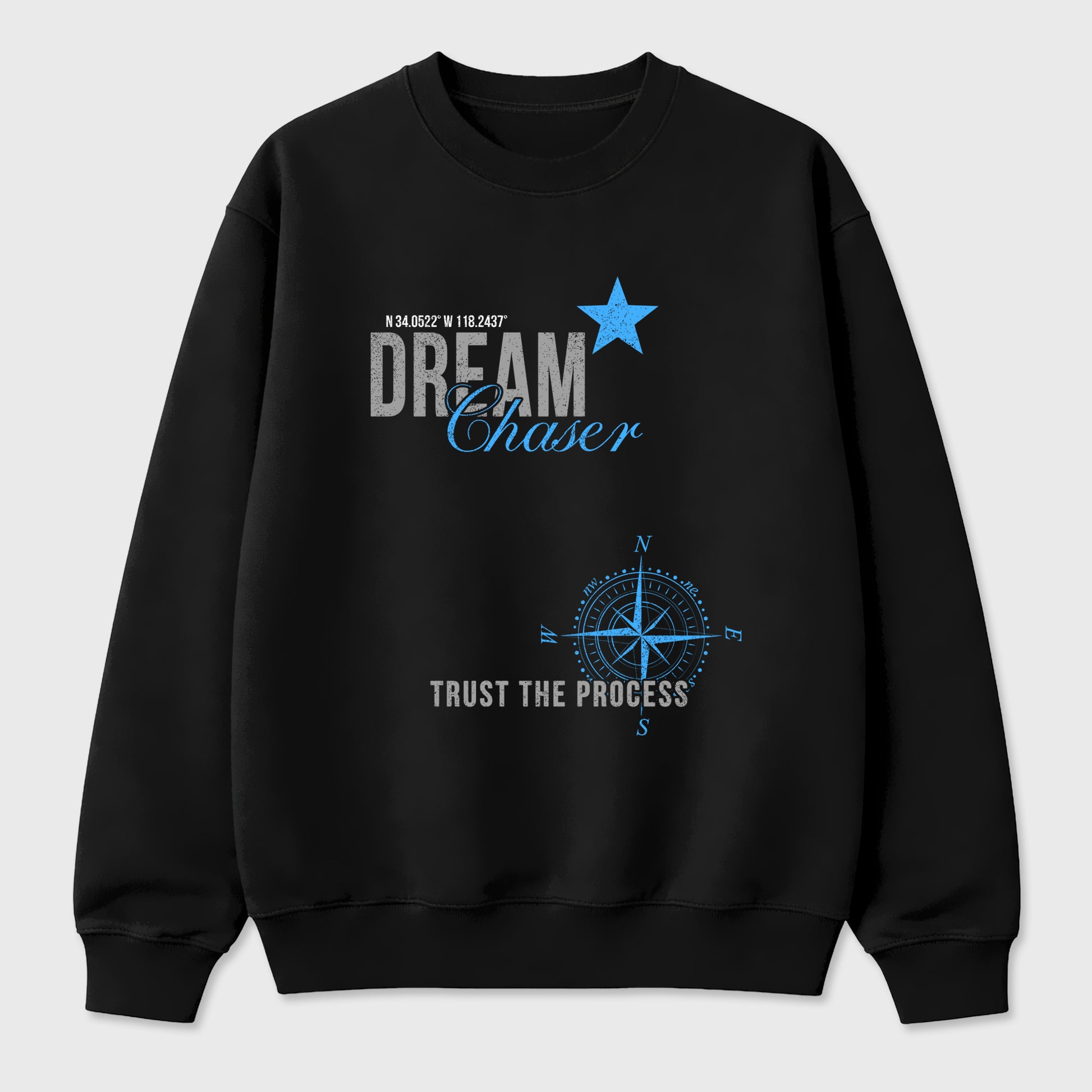 Dream Chaser Graphic T-Shirt sneaker match tee designed for the Air Jordan 5 Black University Blue, featuring coordinated color options for a perfect streetwear match. Black 2 shirt.