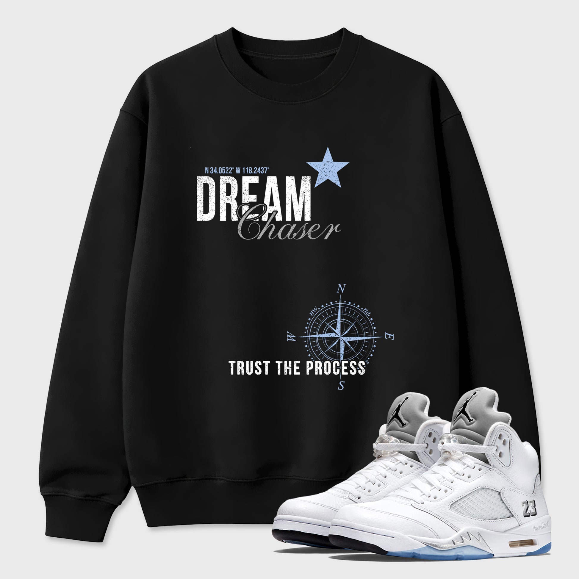 Sneaker match tees – Sneaker Tees To Match Air Jordan 5 White Metallic Shoes – Dream Chaser Tee Black 1