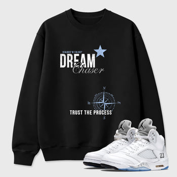 Sneaker match tees – Sneaker Tees To Match Air Jordan 5 White Metallic Shoes – Dream Chaser Tee Black 1