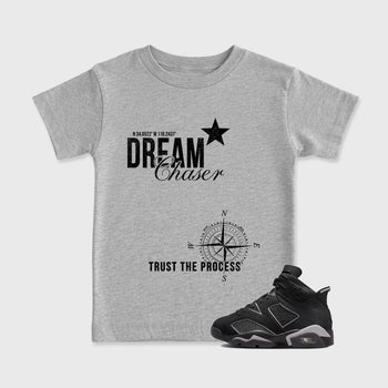Sneaker match tees – Sneaker Tees To Match Air Jordan 6 Cap and Gown Shoes – Dream Chaser Kids T-Shirt Heather Grey 1