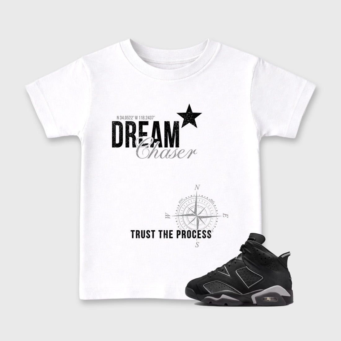 Sneaker match tees – Sneaker Tees To Match Air Jordan 6 Cap and Gown Shoes – Dream Chaser Kids T-Shirt White 1