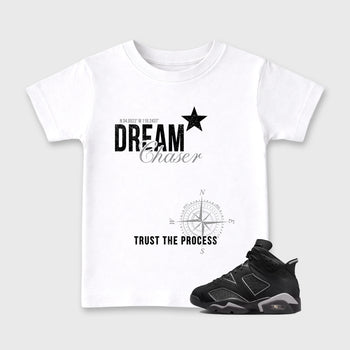 Sneaker match tees – Sneaker Tees To Match Air Jordan 6 Cap and Gown Shoes – Dream Chaser Kids T-Shirt White 1