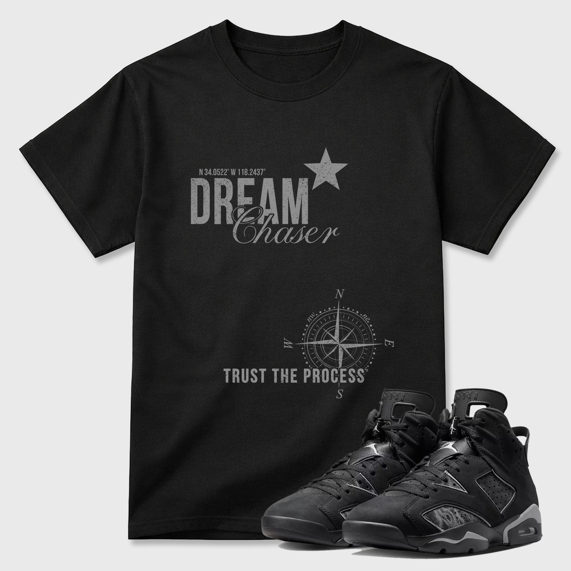 Sneaker match tees – Sneaker Tees To Match Air Jordan 6 Cap and Gown Shoes – Dream Chaser Tee Black 1
