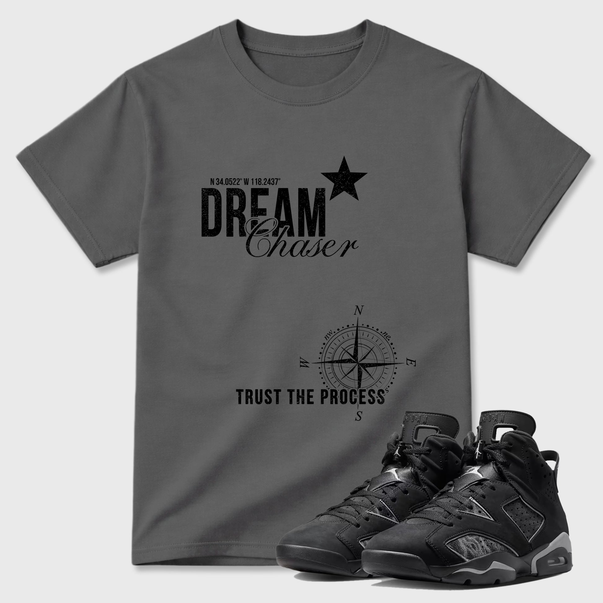 Sneaker match tees – Sneaker Tees To Match Air Jordan 6 Cap and Gown Shoes – Dream Chaser Tee Cool Grey 1