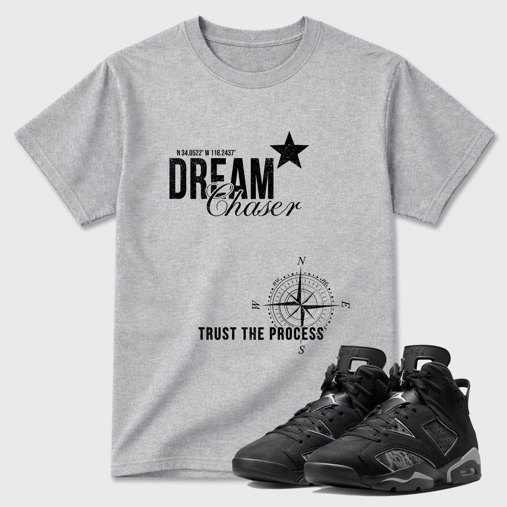 Sneaker match tees – Sneaker Tees To Match Air Jordan 6 Cap and Gown Shoes – Dream Chaser Tee Heather Grey 1