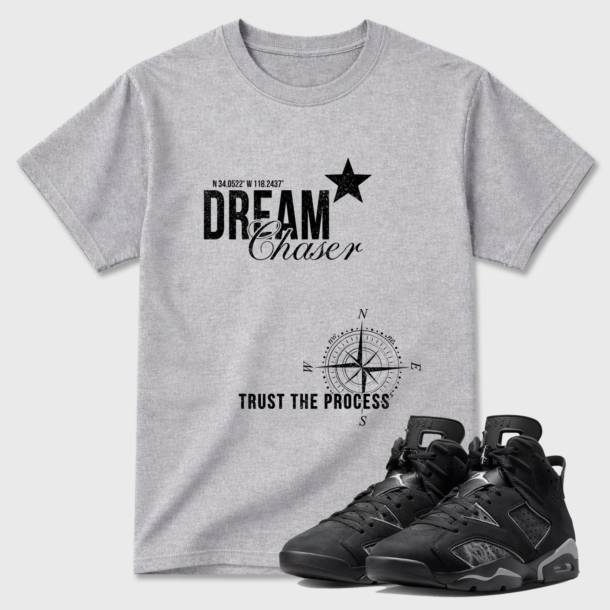 Sneaker match tees – Sneaker Tees To Match Air Jordan 6 Cap and Gown Shoes – Dream Chaser Tee Heather Grey 1