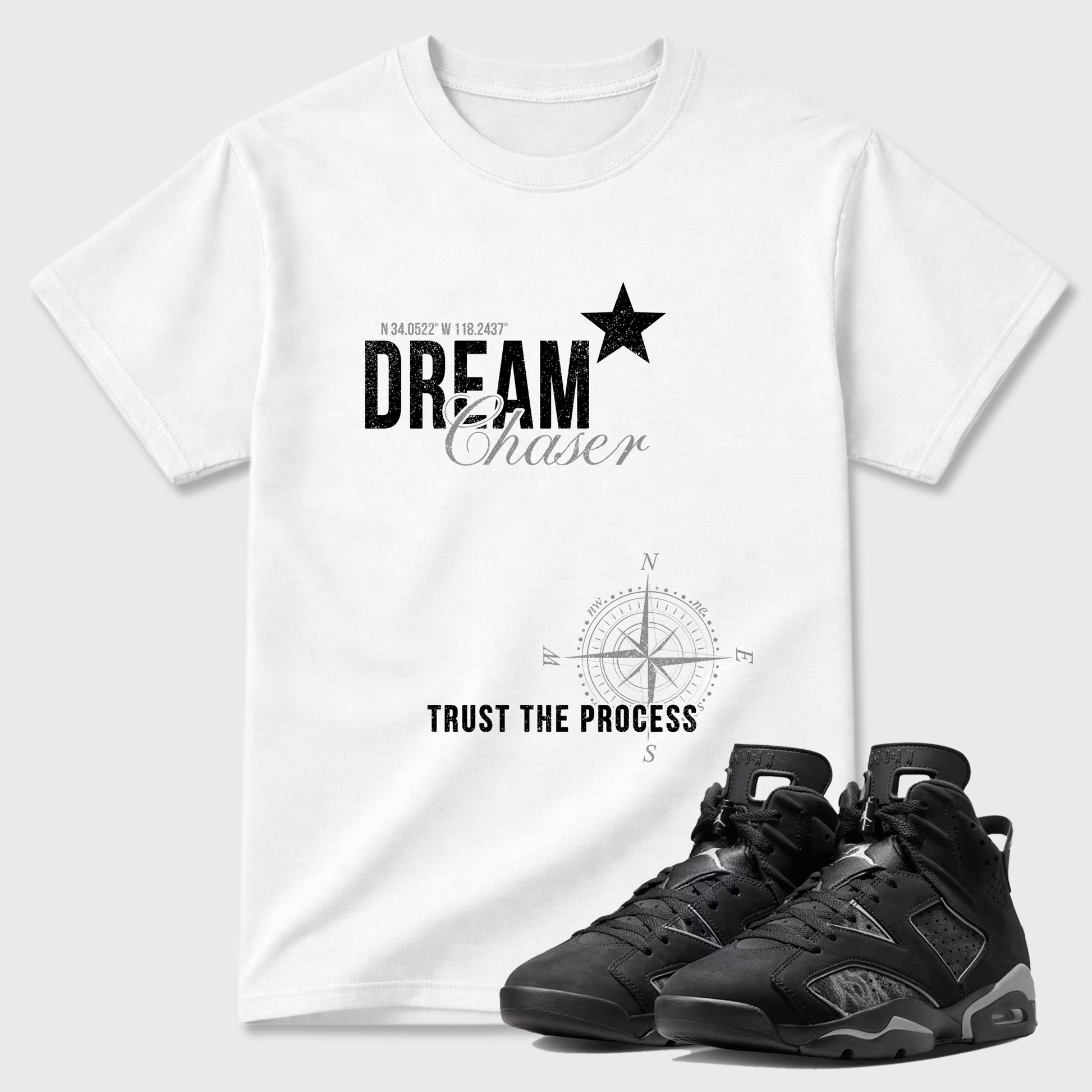 Sneaker match tees – Sneaker Tees To Match Air Jordan 6 Cap and Gown Shoes – Dream Chaser Tee White 1