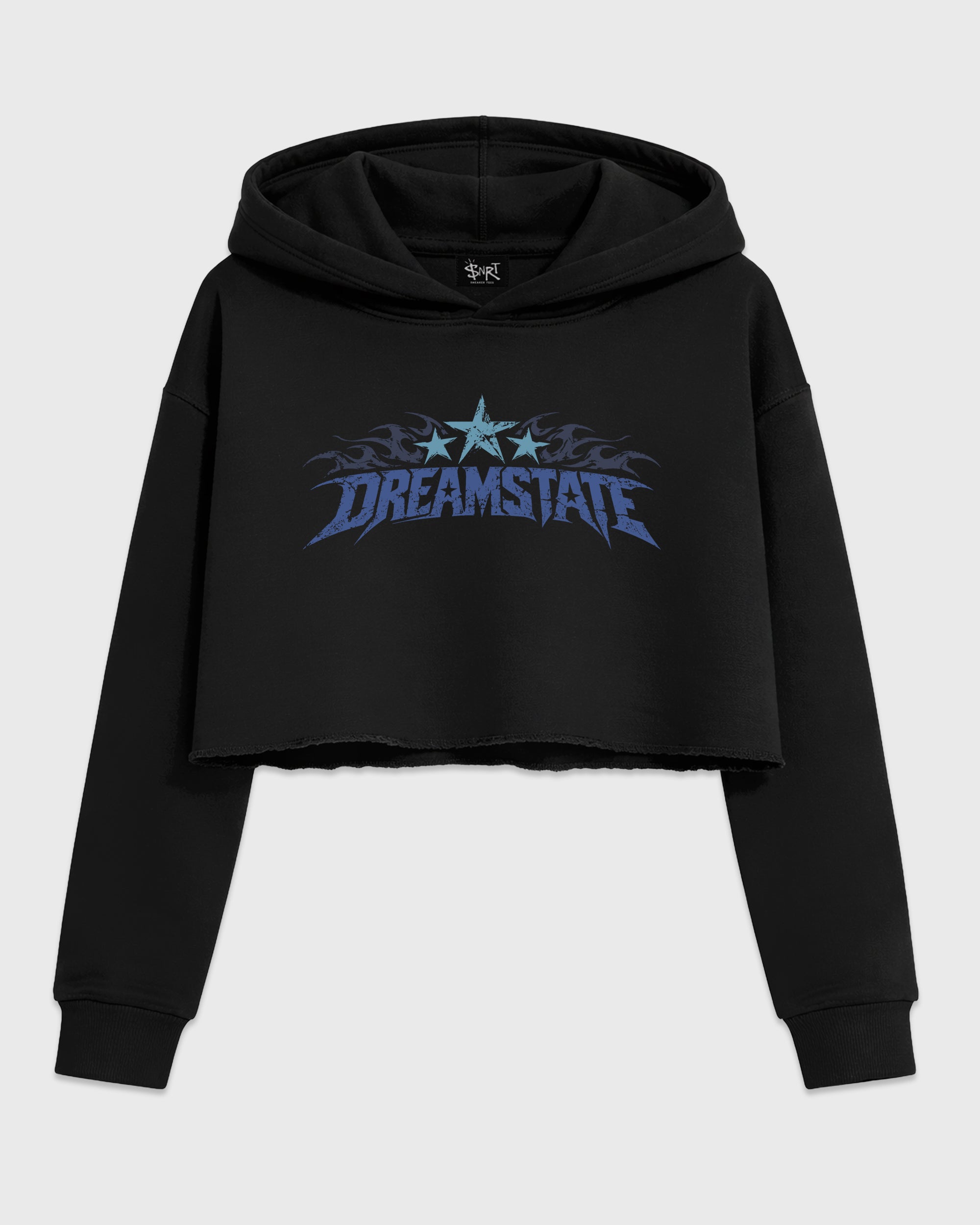 Dream State Women’s Graphic Crop Tee featuring original streetwear artwork designed to match the Bad Bunny x Badbo 1.0 Night Navy. Black 2 Crop Tee.