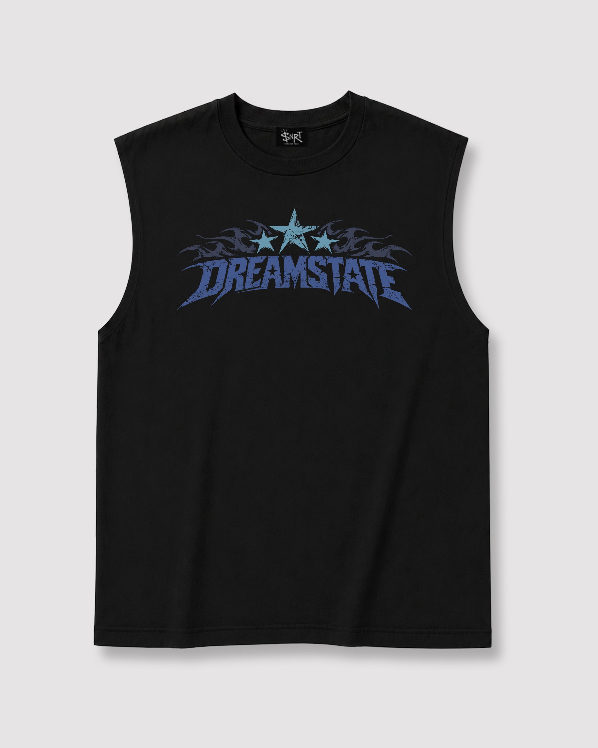 Dream State men's graphic muscle t-shirt designed to match the Bad Bunny x Badbo 1.0 Night Navy, featuring coordinated Black 2 graphics for the perfect streetwear look.