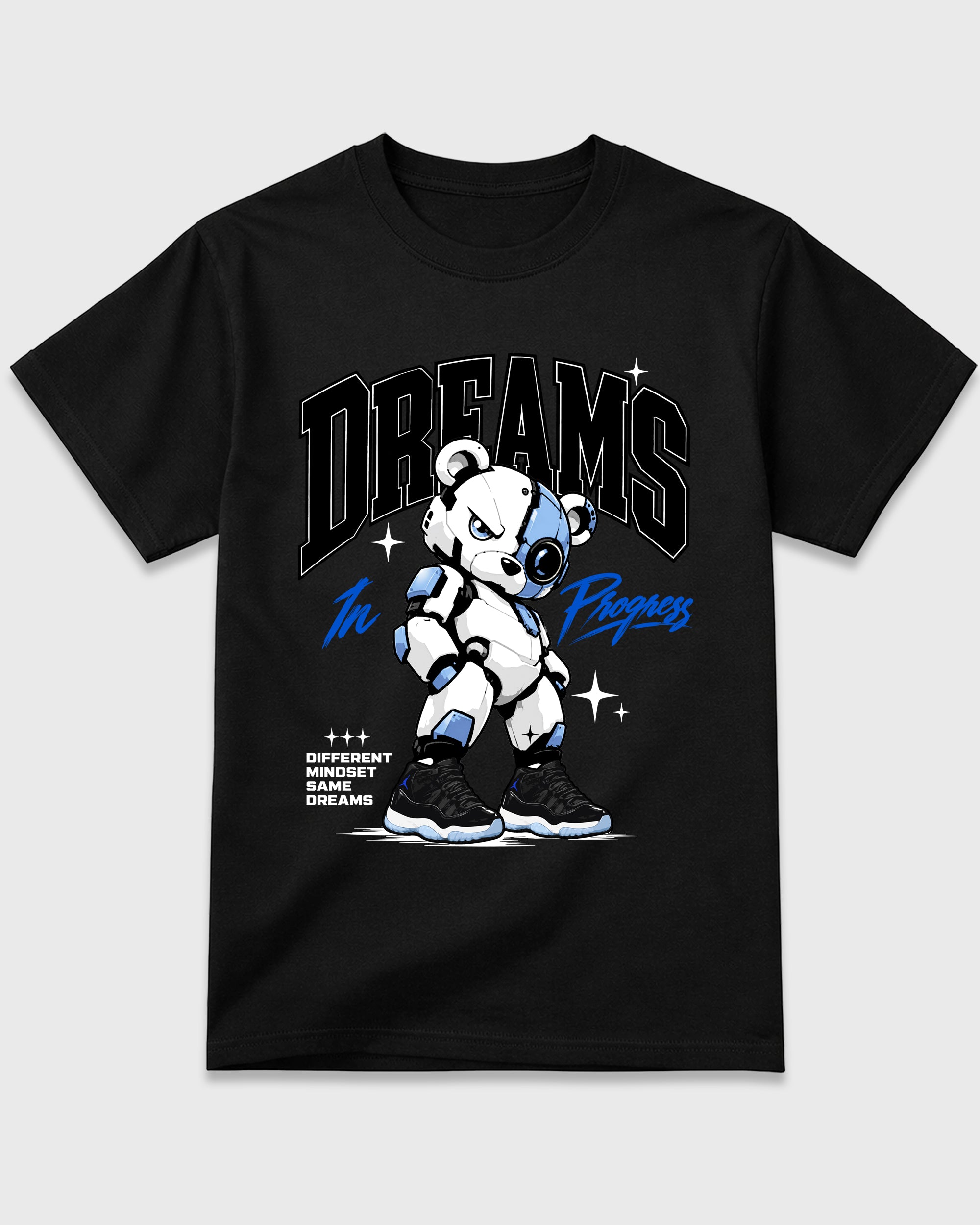 Dreams In Progress Graphic T-Shirt featuring original streetwear artwork designed to match the Air Jordan 11 Space Jam. Black 2 Graphic T-Shirt.