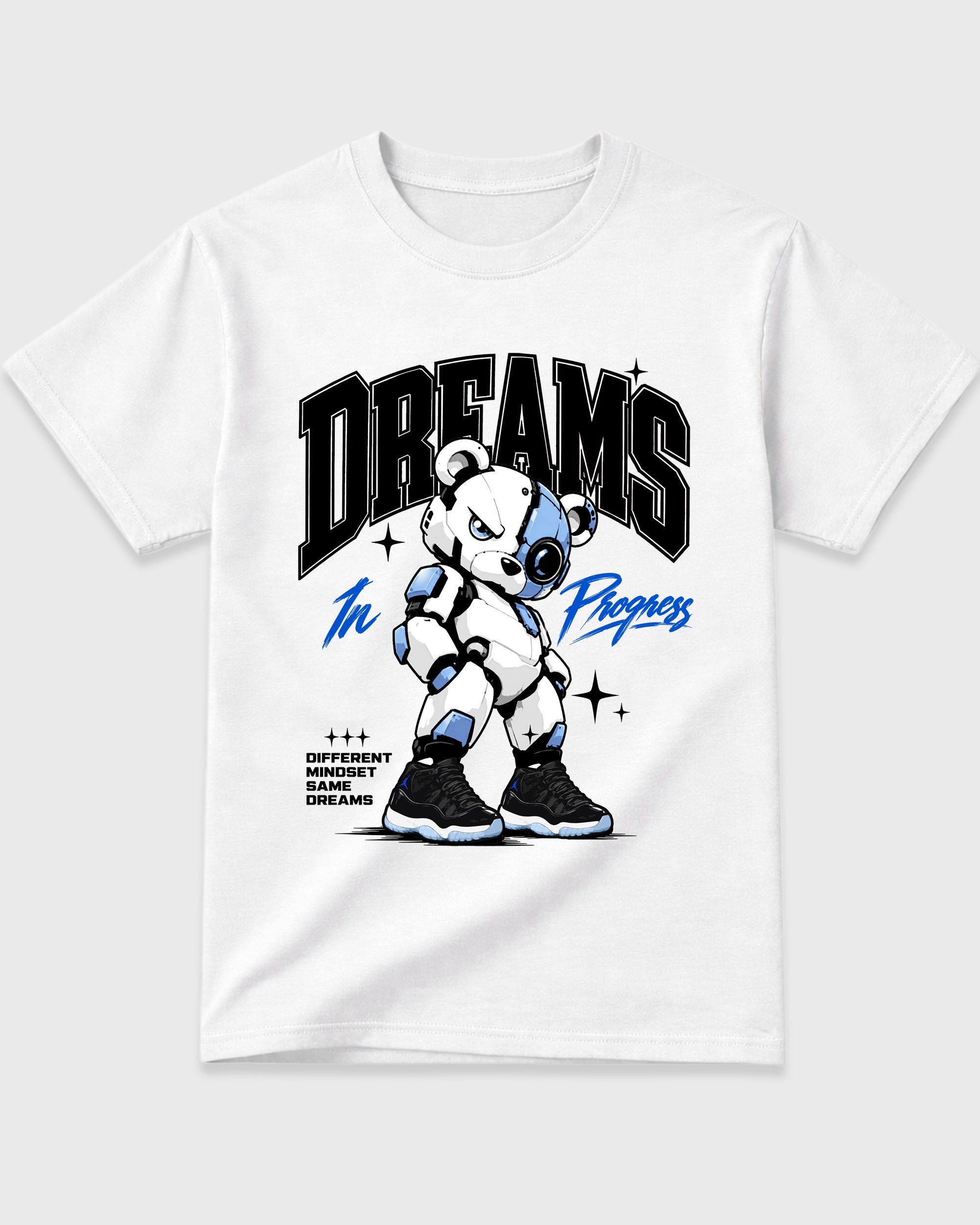 Dreams In Progress Graphic T-Shirt featuring original streetwear artwork designed to match the Air Jordan 11 Space Jam. White 2 Graphic T-Shirt.