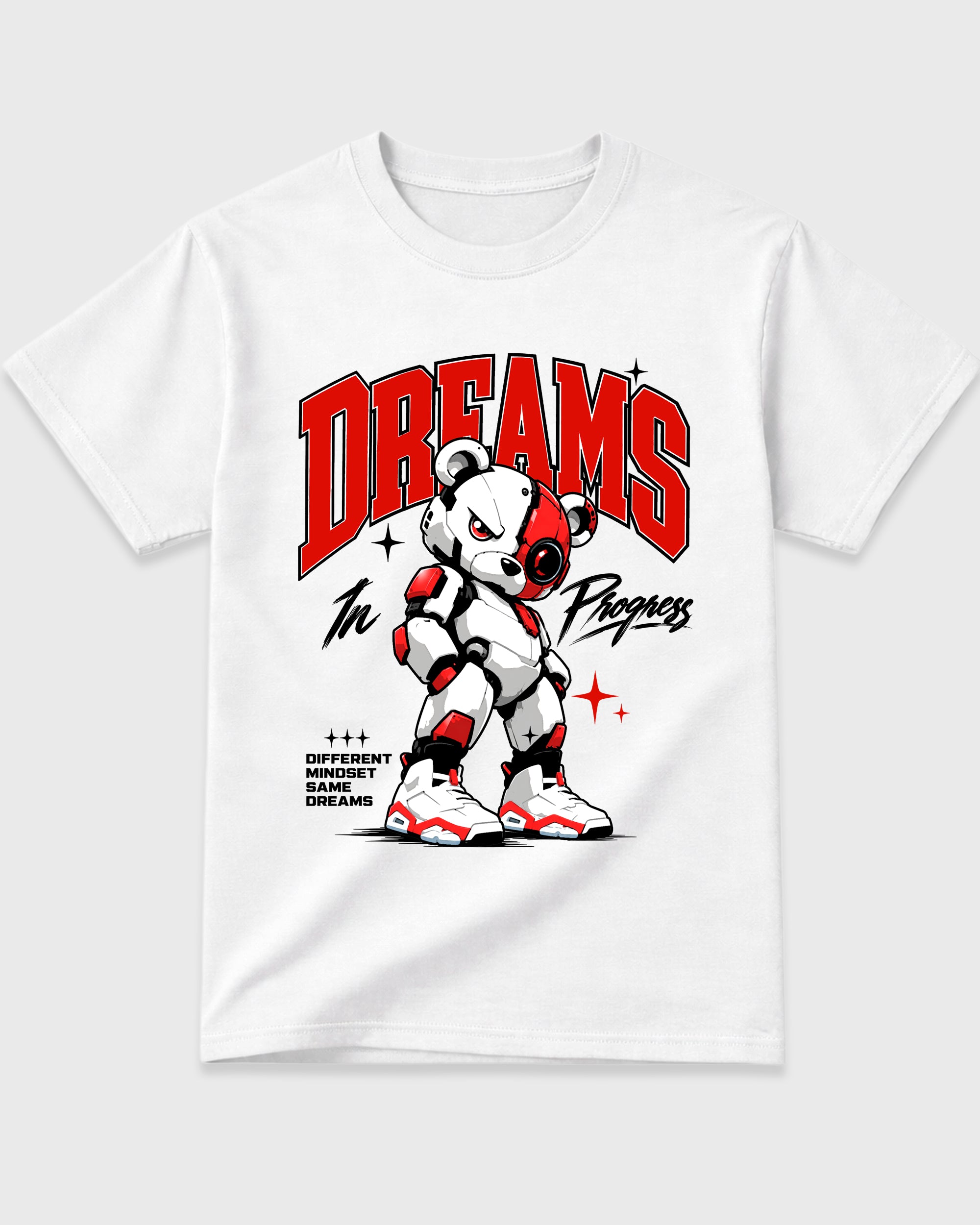 Dreams In Progress Graphic T-Shirt featuring original streetwear artwork designed to match the Air Jordan 6 White Infrared. White 2 Graphic T-Shirt.