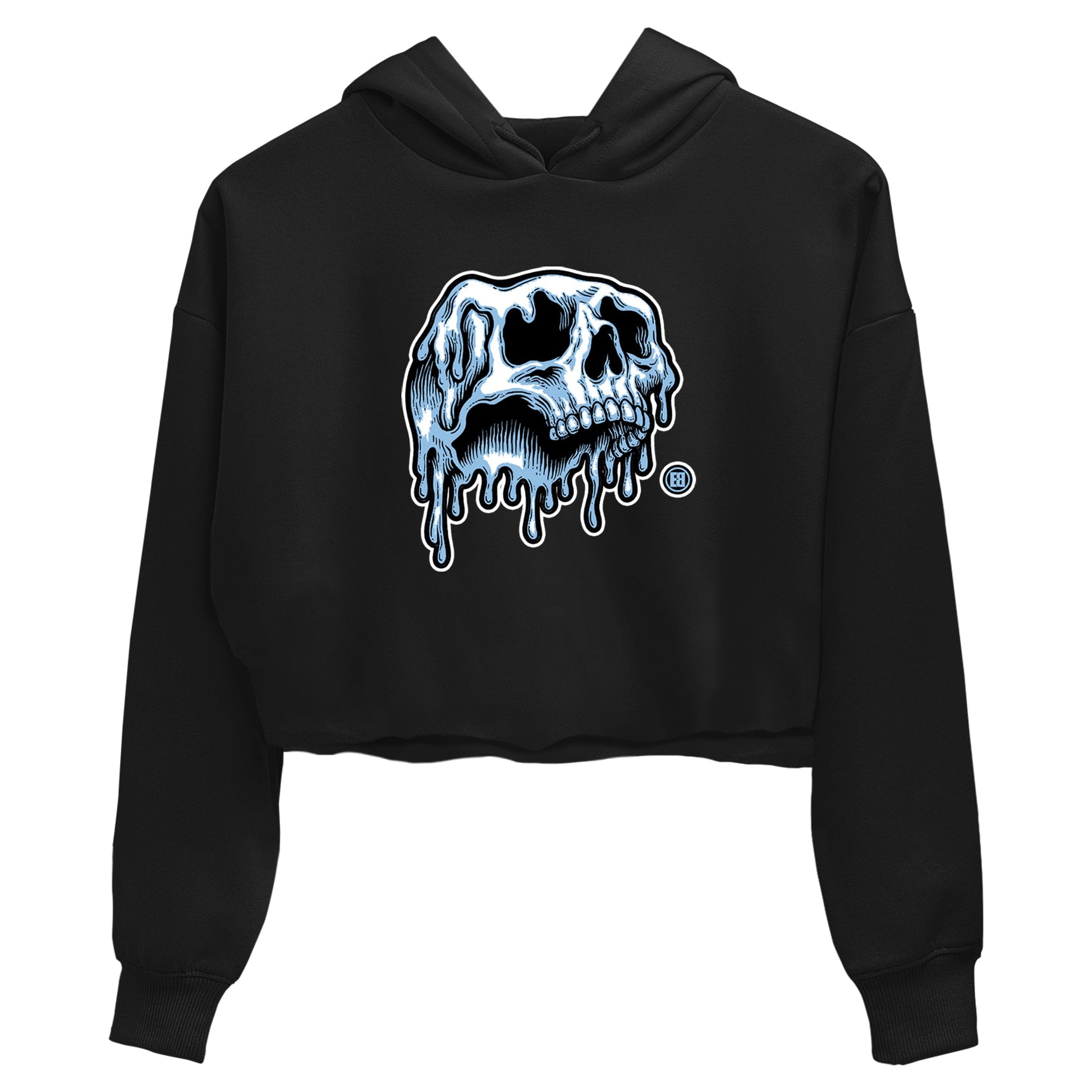 Drip Skull womens crop tee made to vibe with the Air Foamposite One Psychic Blue sneakers — the perfect match in Black 2.