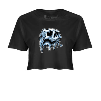 Drip Skull womens crop tee made to vibe with the Air Foamposite One Psychic Blue sneakers — the perfect match in Black 2.