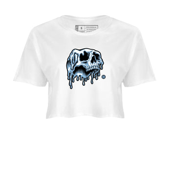 Drip Skull womens crop tee made to vibe with the Air Foamposite One Psychic Blue sneakers — the perfect match in White 2.
