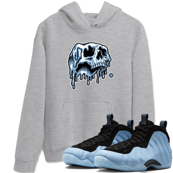 Drip Skull sneaker match t-shirt styled to complete your fit with the Air Foamposite One Psychic Blue sneakers, shown in Heather Grey 1.