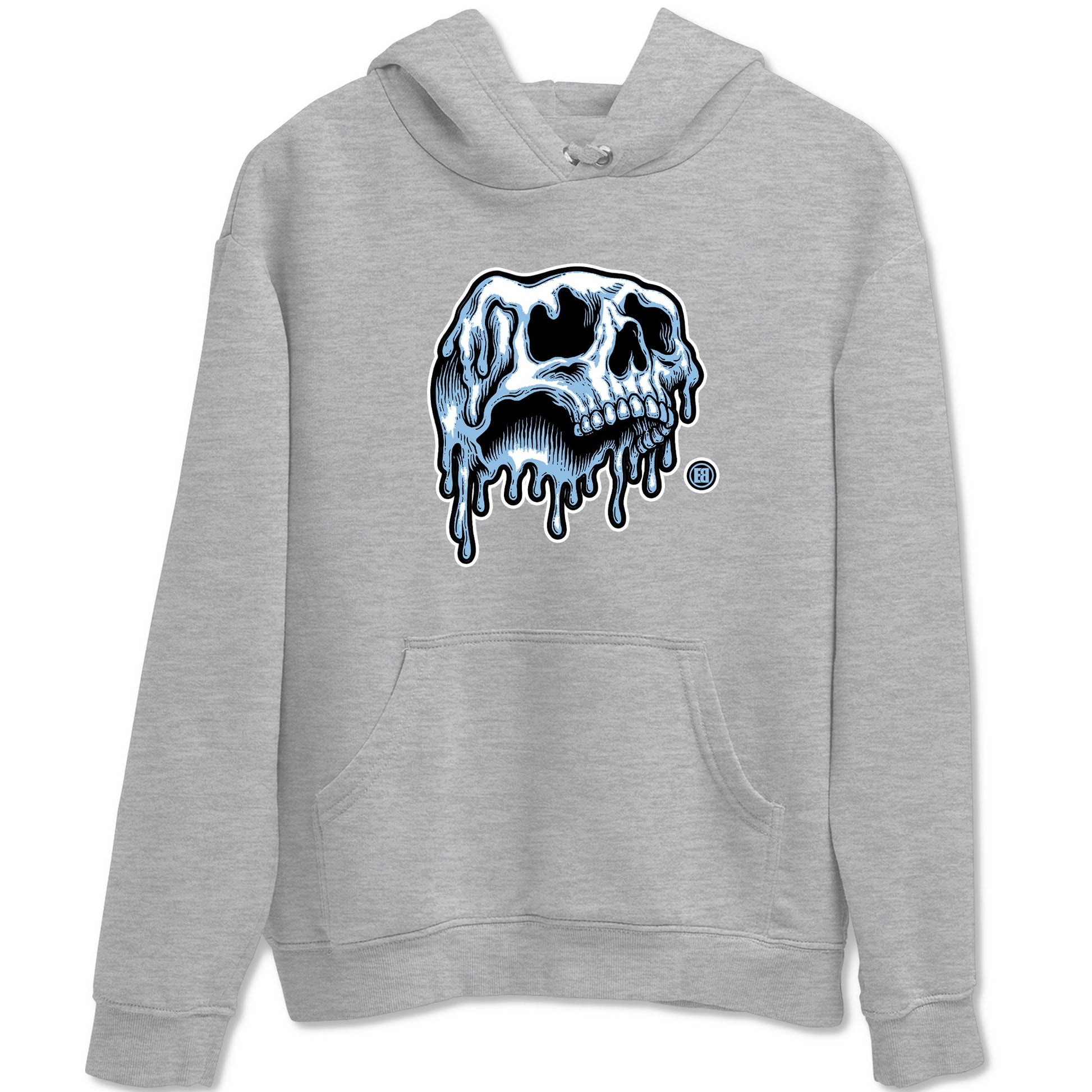 Drip Skull sneaker match t-shirt styled to complete your fit with the Air Foamposite One Psychic Blue sneakers, shown in Heather Grey 2.