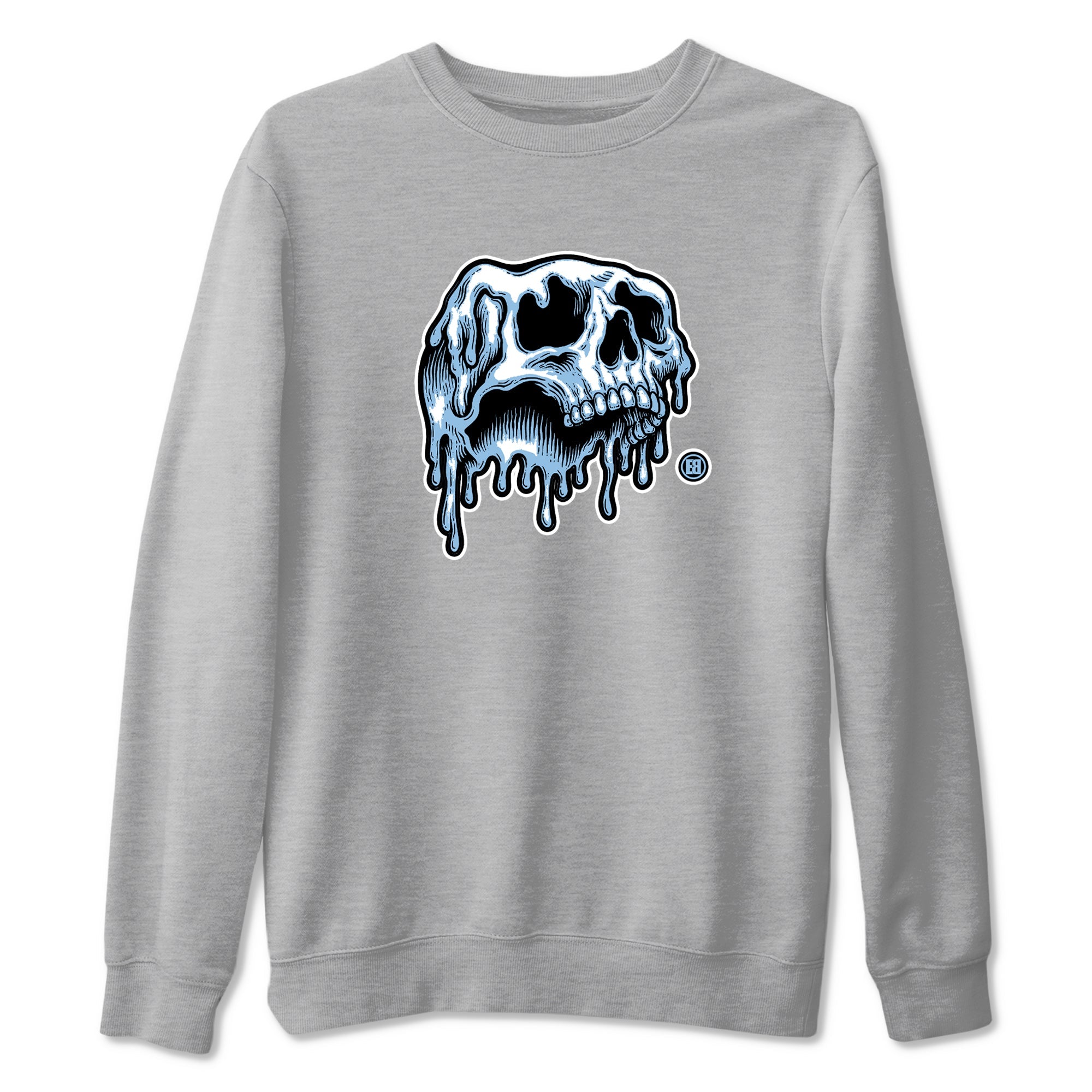 Drip Skull sneaker match t-shirt styled to complete your fit with the Air Foamposite One Psychic Blue sneakers, shown in Heather Grey 2.