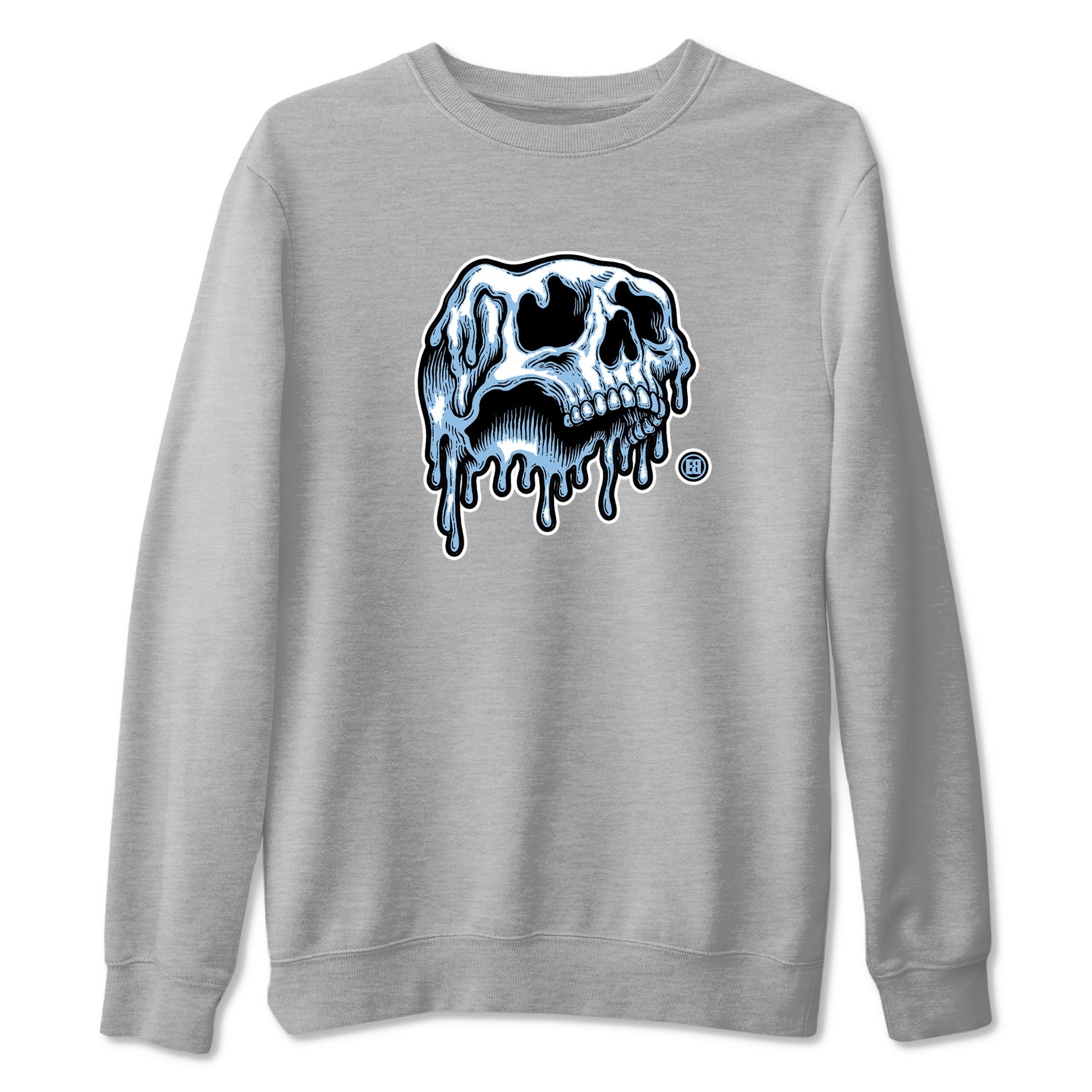Drip Skull sneaker match t-shirt styled to complete your fit with the Air Foamposite One Psychic Blue sneakers, shown in Heather Grey 2.