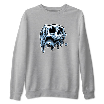 Drip Skull sneaker match t-shirt styled to complete your fit with the Air Foamposite One Psychic Blue sneakers, shown in Heather Grey 2.