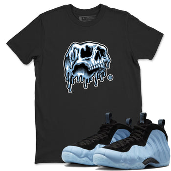 Drip Skull sneaker match t-shirt styled to complete your fit with the Air Foamposite One Psychic Blue sneakers, shown in Black 1.
