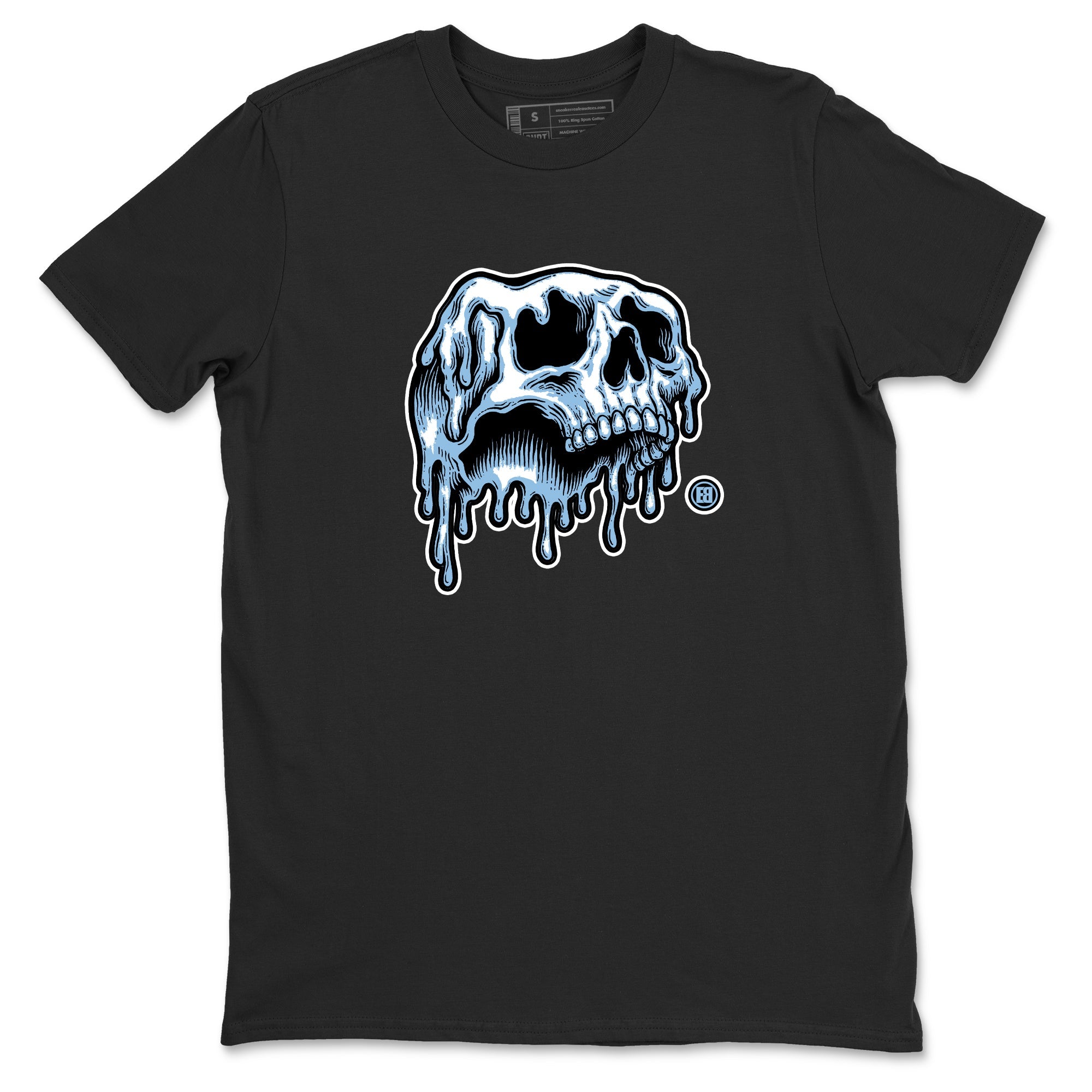 Drip Skull sneaker match t-shirt styled to complete your fit with the Air Foamposite One Psychic Blue sneakers, shown in Black 2.