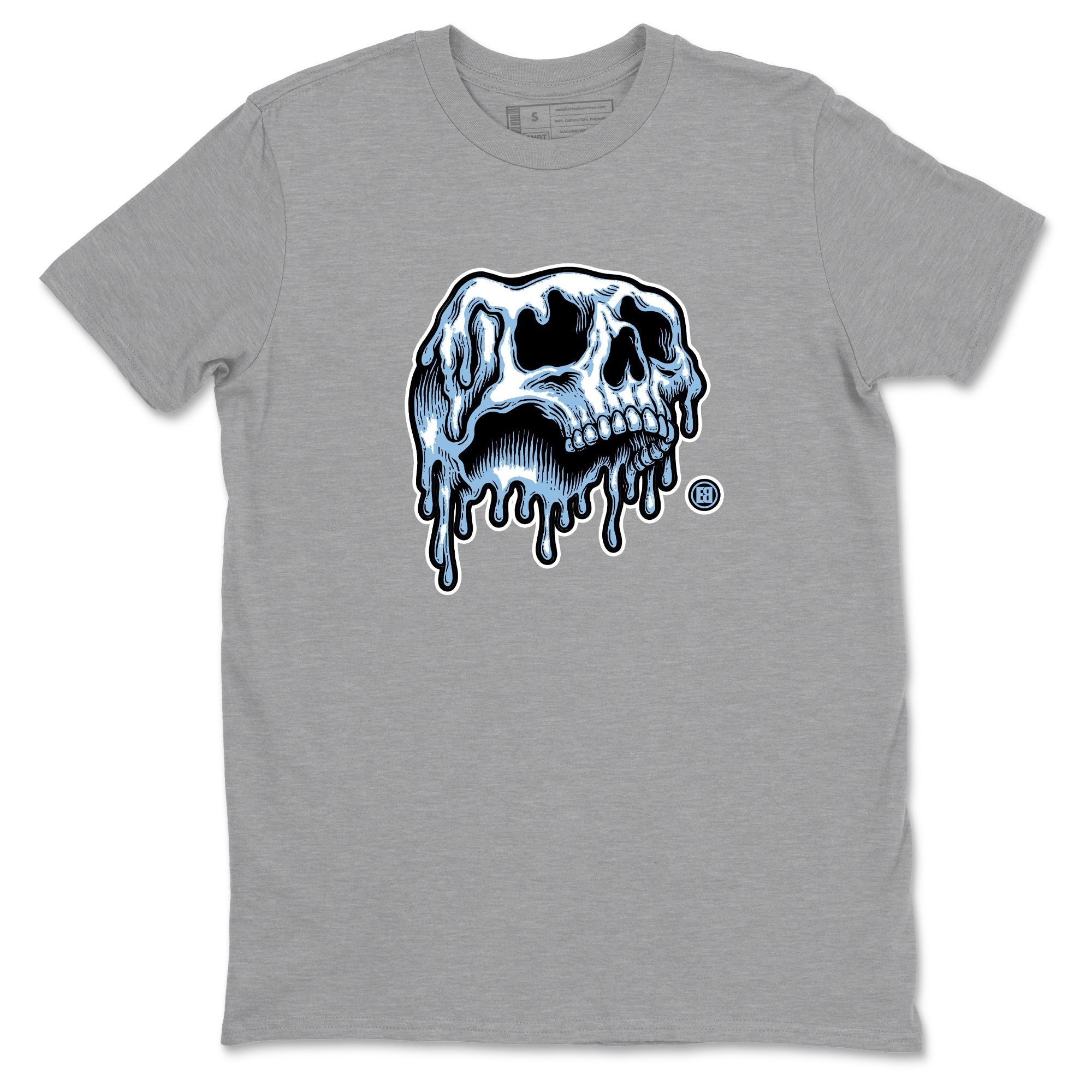 Drip Skull sneaker match t-shirt styled to complete your fit with the Air Foamposite One Psychic Blue sneakers, shown in Heather Grey 2.