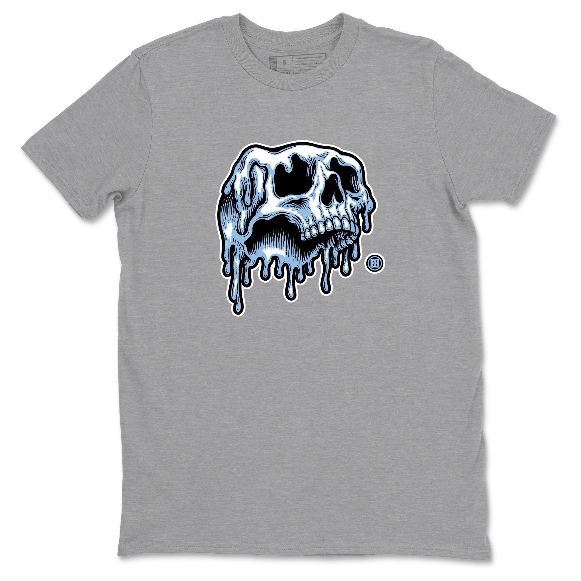 Drip Skull sneaker match t-shirt styled to complete your fit with the Air Foamposite One Psychic Blue sneakers, shown in Heather Grey 2.