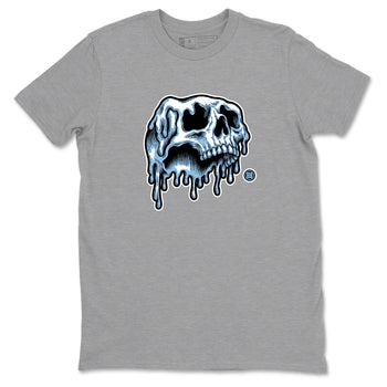 Drip Skull sneaker match t-shirt styled to complete your fit with the Air Foamposite One Psychic Blue sneakers, shown in Heather Grey 2.
