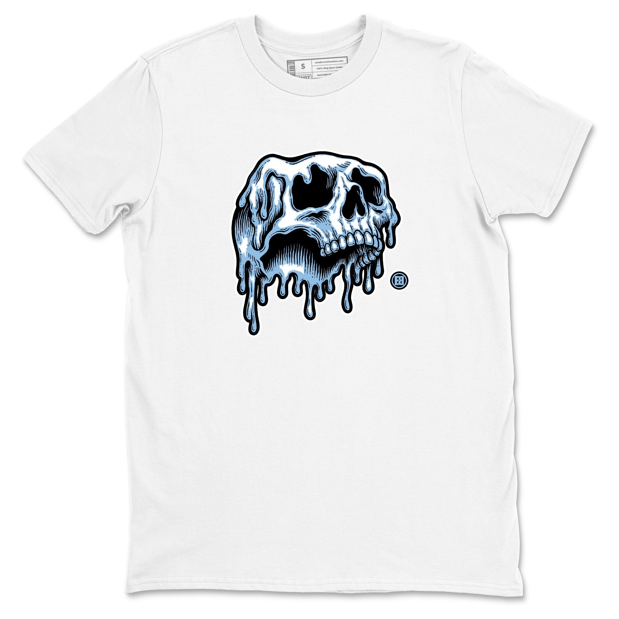 Drip Skull sneaker match t-shirt styled to complete your fit with the Air Foamposite One Psychic Blue sneakers, shown in White 2.