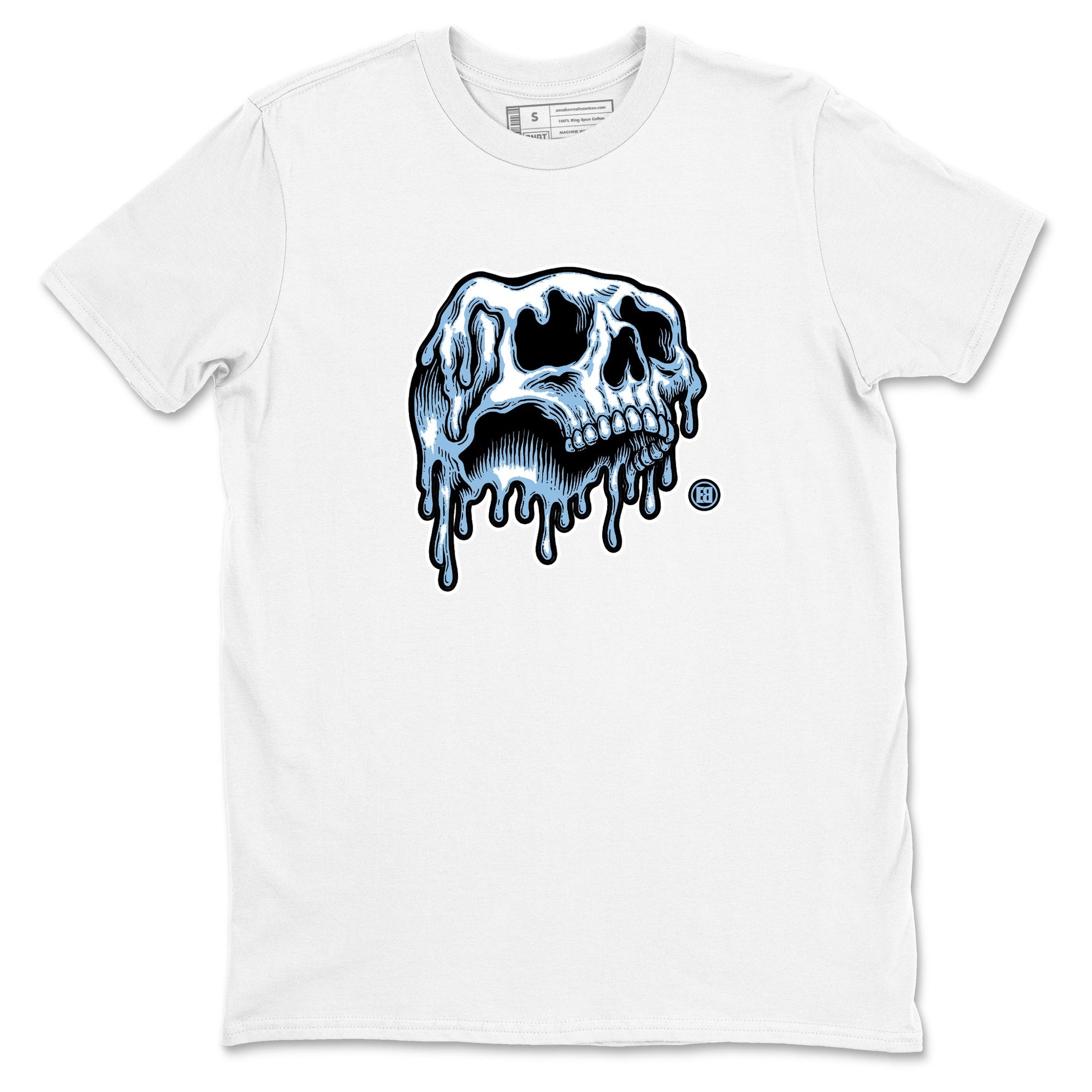 Drip Skull sneaker match t-shirt styled to complete your fit with the Air Foamposite One Psychic Blue sneakers, shown in White 2.